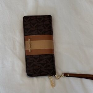 Michael Kors Dark Brown and Tan Wristlet